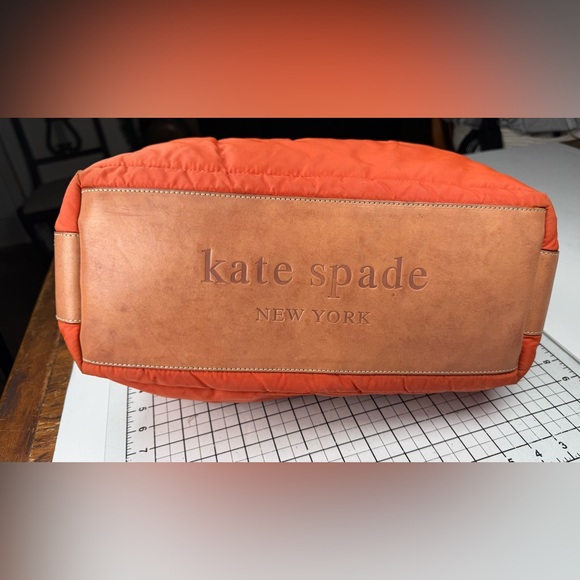 Kate Spade Vibrant Orange Quilted Puffer Satchel. With leather accents - Picture 7 of 8